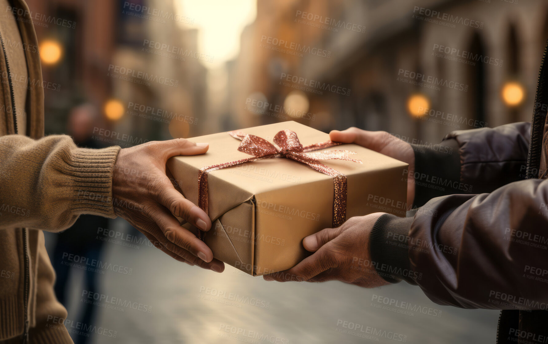 Buy stock photo Delivery man hands package to customer. Delivery concept.