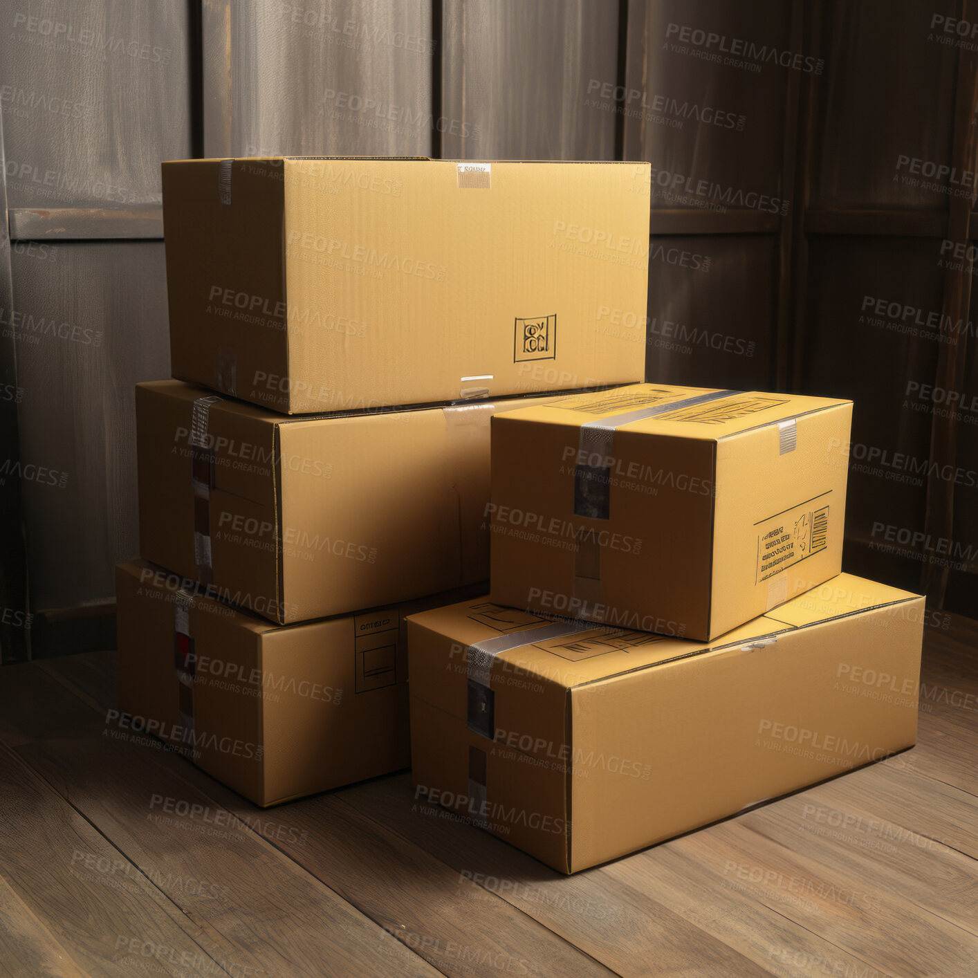 Buy stock photo Pile of boxes on blank background. Delivery concept.