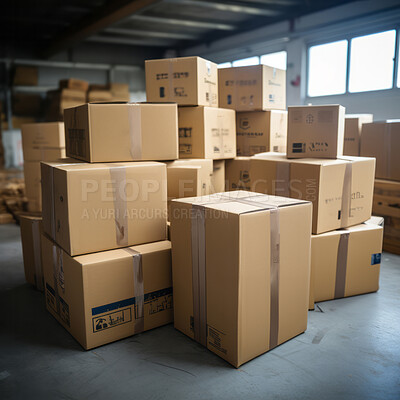 Pile of boxes in storage. Delivery concept.