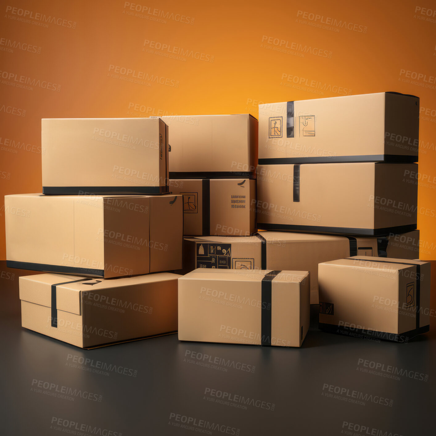 Buy stock photo Pile of boxes on blank background. Delivery concept.