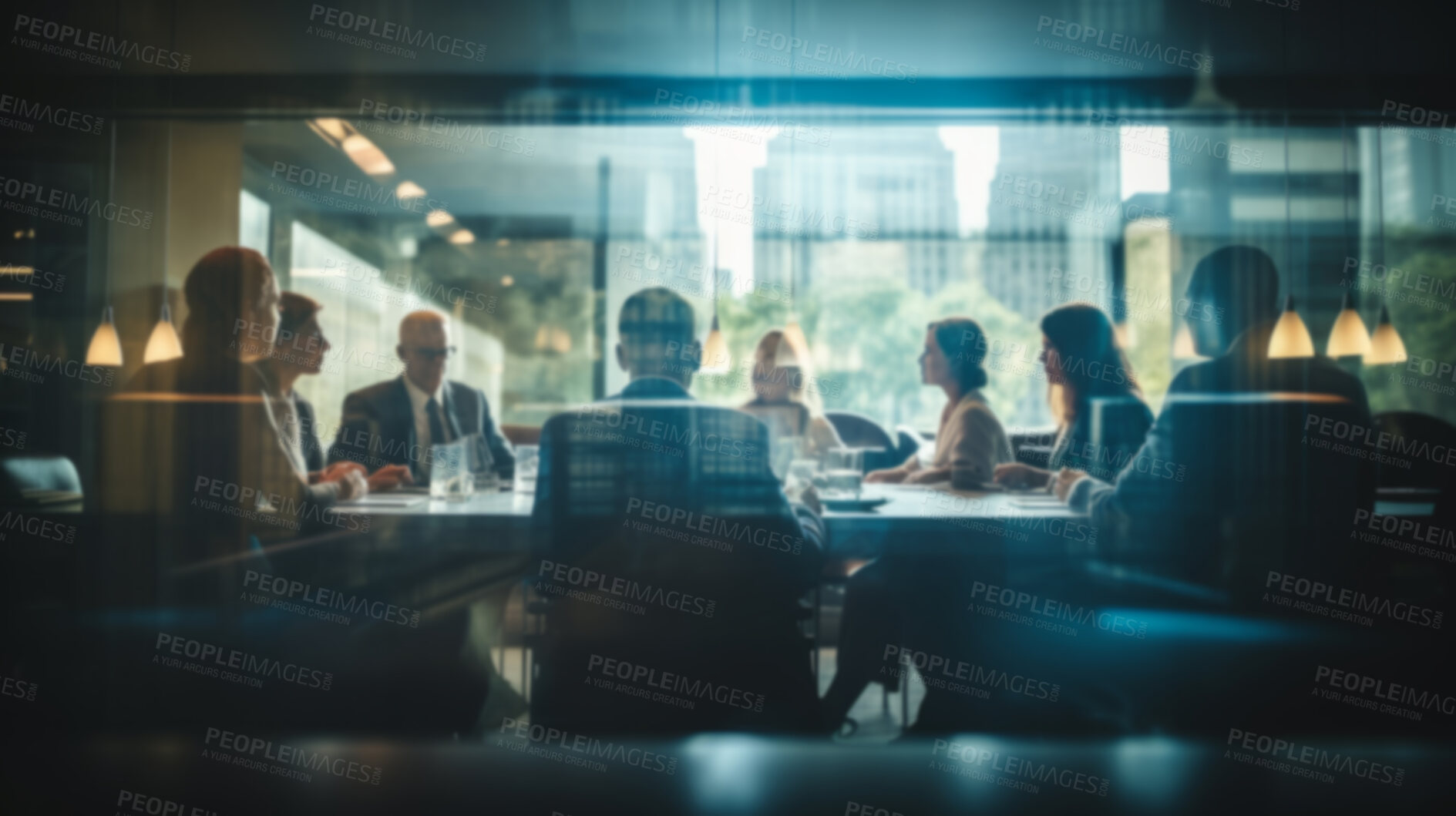 Buy stock photo Group of business people having a meeting or brainstorming in a boardroom