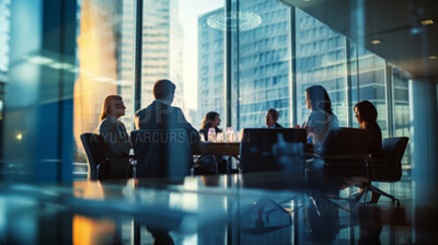 Buy stock photo Group of business people having a meeting or brainstorming in a boardroom