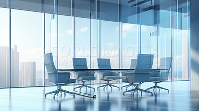 Buy stock photo Empty boardroom in office, conference room modern design. Business interior