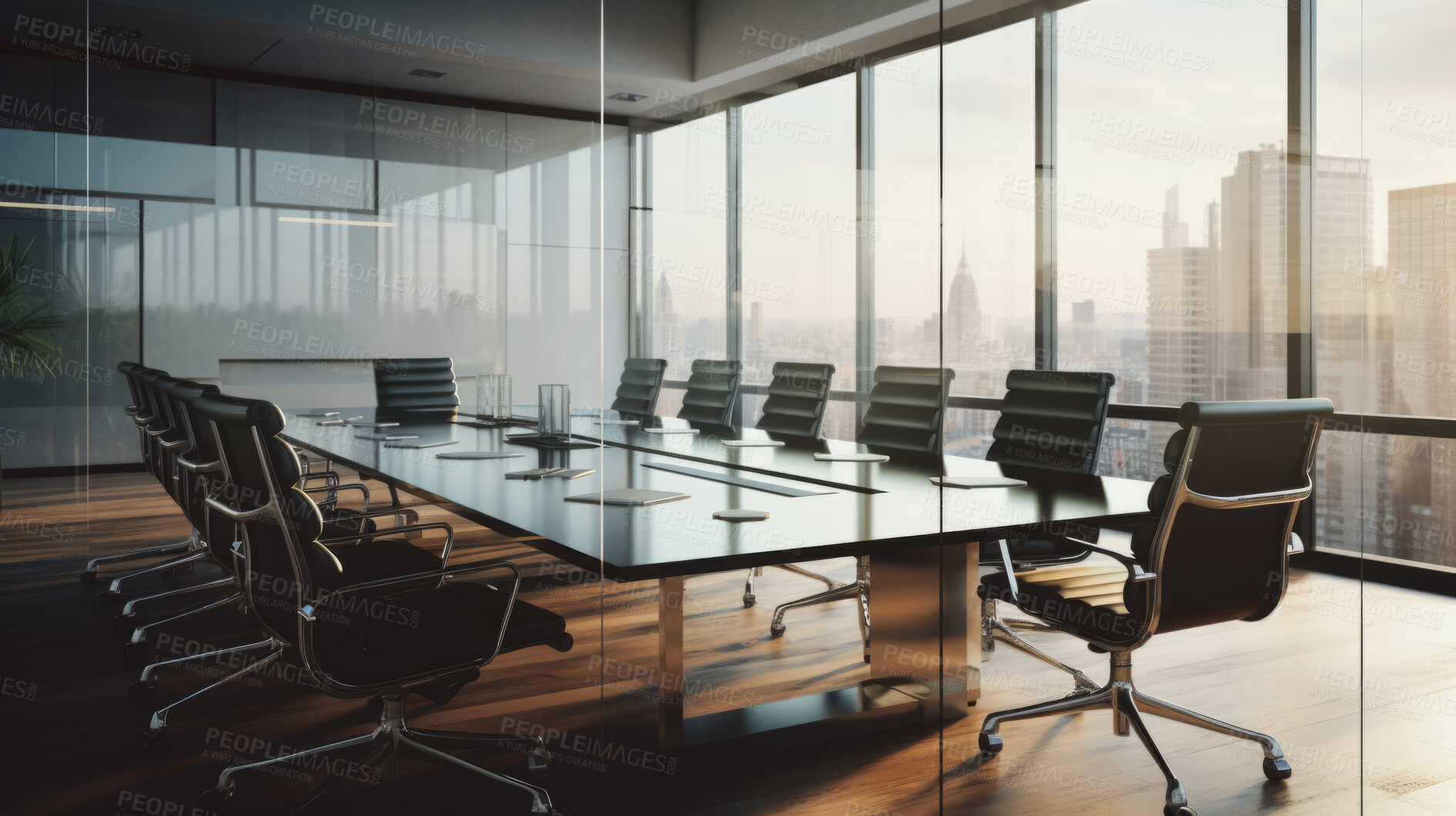 Buy stock photo Empty boardroom in office, conference room modern design. Business interior