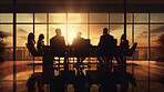 Silhouette of group of business people having a meeting or brainstorming in a boardroom