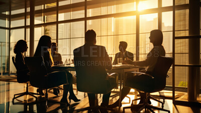Silhouette of group of business people having a meeting or brainstorming in a boardroom