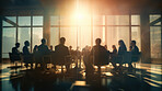 Silhouette of group of business people having a meeting or brainstorming in a boardroom