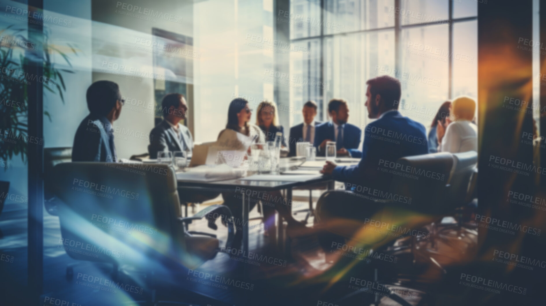 Buy stock photo Group of business people having a meeting or brainstorming in a boardroom