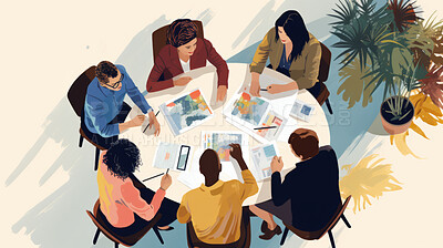 Illustration of a group of business people having a meeting in a boardroom