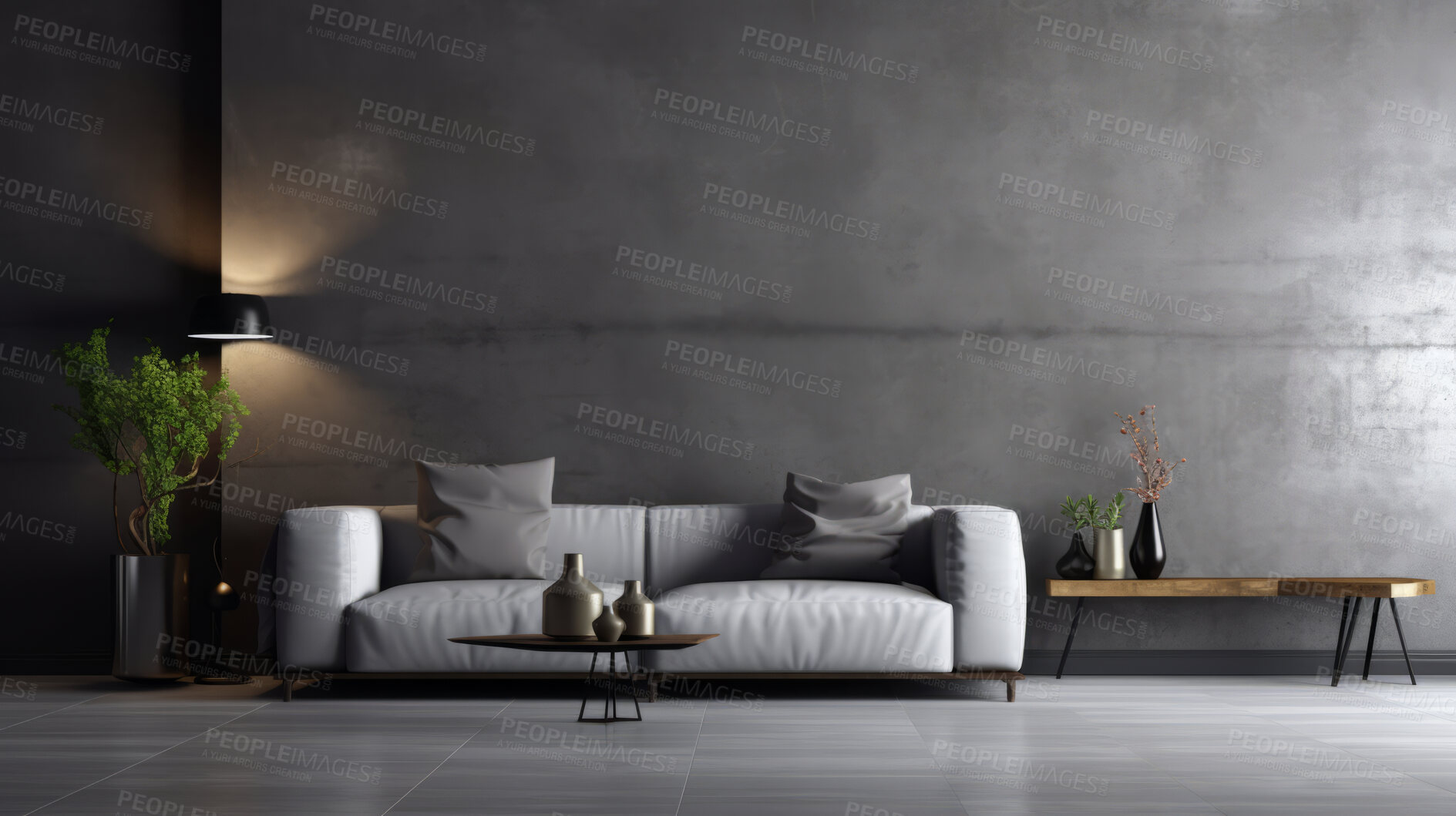 Buy stock photo Luxury living room interior. Concrete walls and empty background for your design