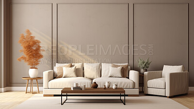 Luxury living room interior. Brown walls, modern lounge set and empty background