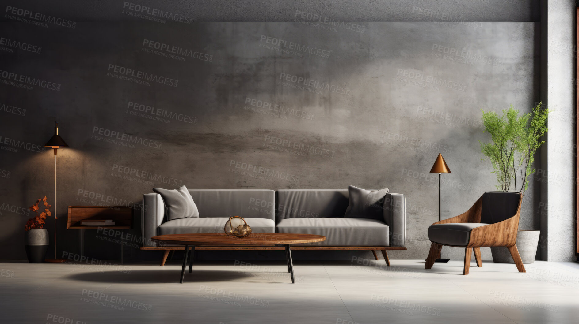 Buy stock photo Luxury living room interior. Concrete walls and empty background for your design
