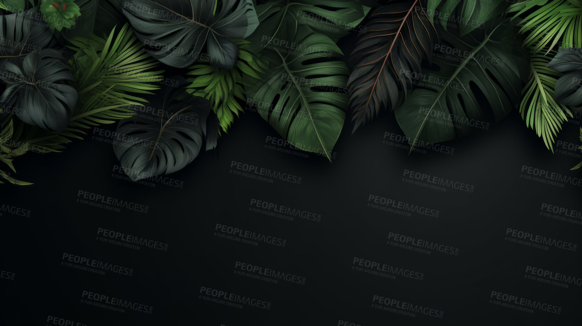 Buy stock photo Leaves background with dark copyspace. Product presentation invitation template.