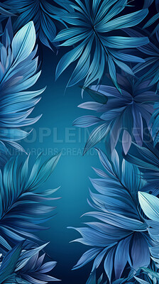 Buy stock photo Leaves background with blue copyspace. Product presentation invitation template.