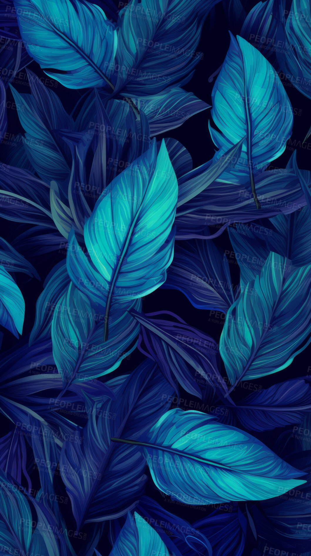 Buy stock photo Blue leaves wallpaper background. Product presentation invitation template.