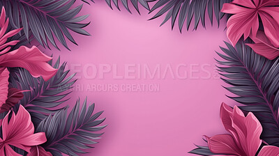 Leaves background with pink copyspace. Product presentation invitation template.