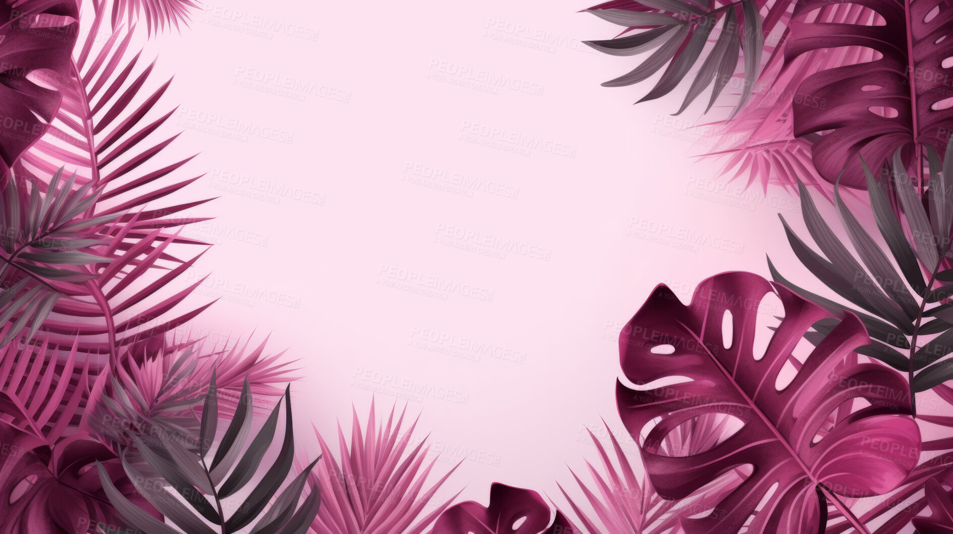 Buy stock photo Leaves background with pink copyspace. Product presentation invitation template.