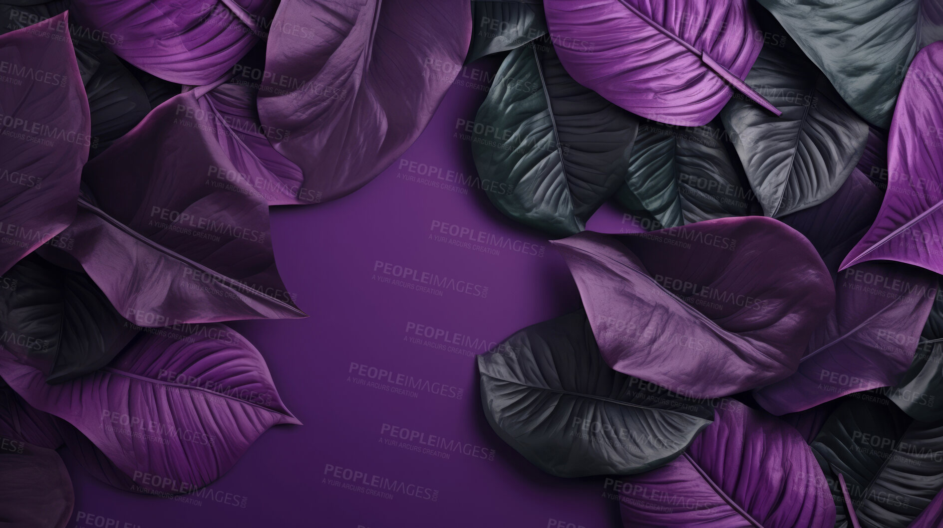 Buy stock photo Leaves background with purple copyspace. Product presentation invitation template.