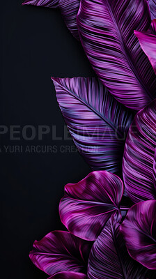 Buy stock photo Leaves background with purple copyspace. Product presentation invitation template.