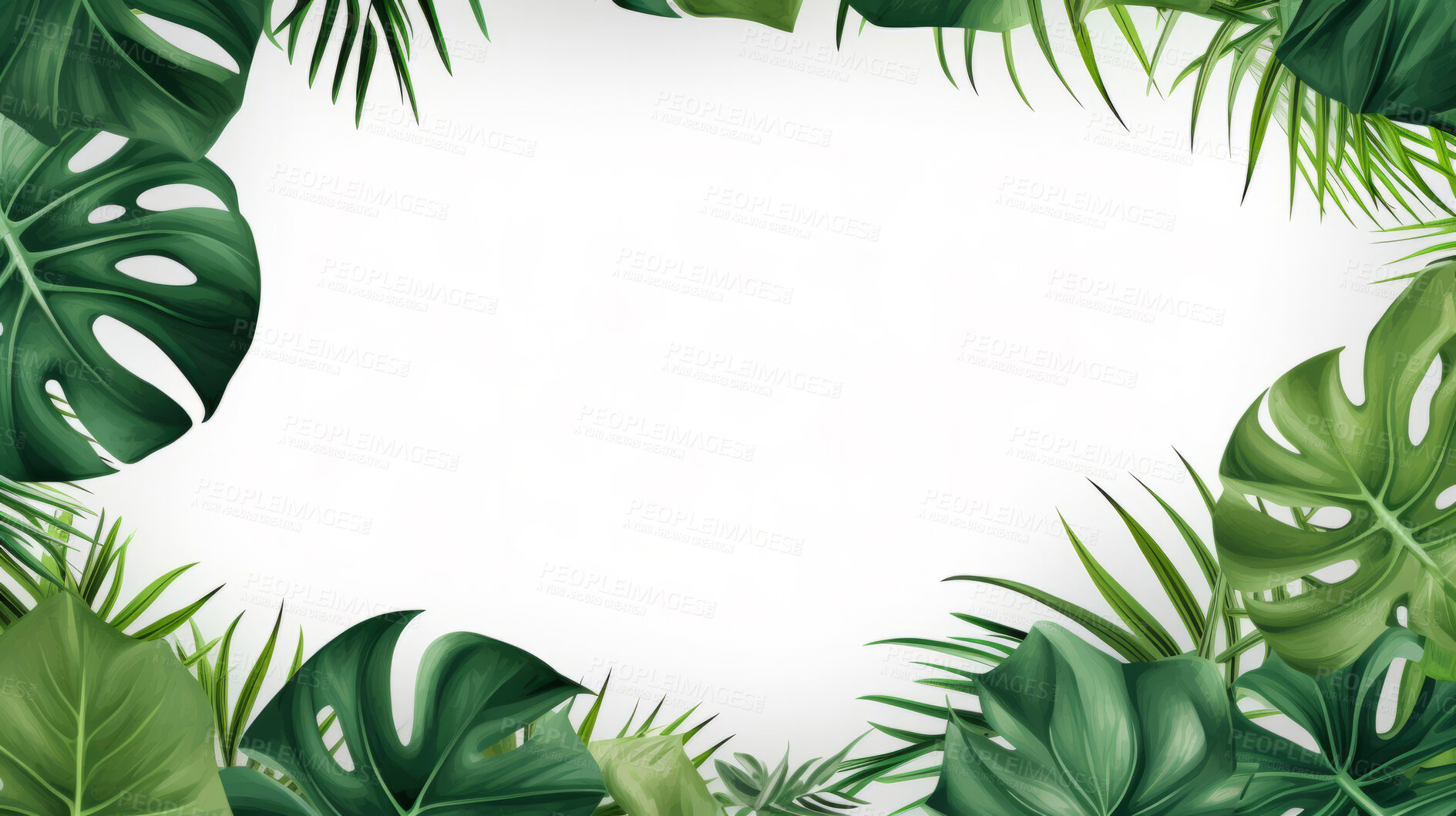 Buy stock photo Leaves background with white copyspace. Product presentation invitation template.