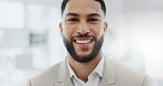 Portrait of businessman, smile in office and confident project manager or engineering agency boss. Face of happy man, design business leader with pride and positive mindset, entrepreneur at startup.