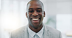 Portrait of black man, smile in office and confident project manager at engineering agency. Face, happy businessman or design business leader with pride, positive mindset and entrepreneur in Africa.