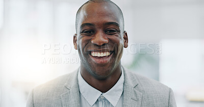 Portrait of black man, smile in office and confident project manager at engineering agency. Face, happy businessman or design business leader with pride, positive mindset and entrepreneur in Africa.