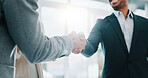 Business people, handshake and applause in meeting, thank you or promotion in teamwork at office. Group of employees shaking hands and clapping in team hiring, recruiting or greeting at workplace