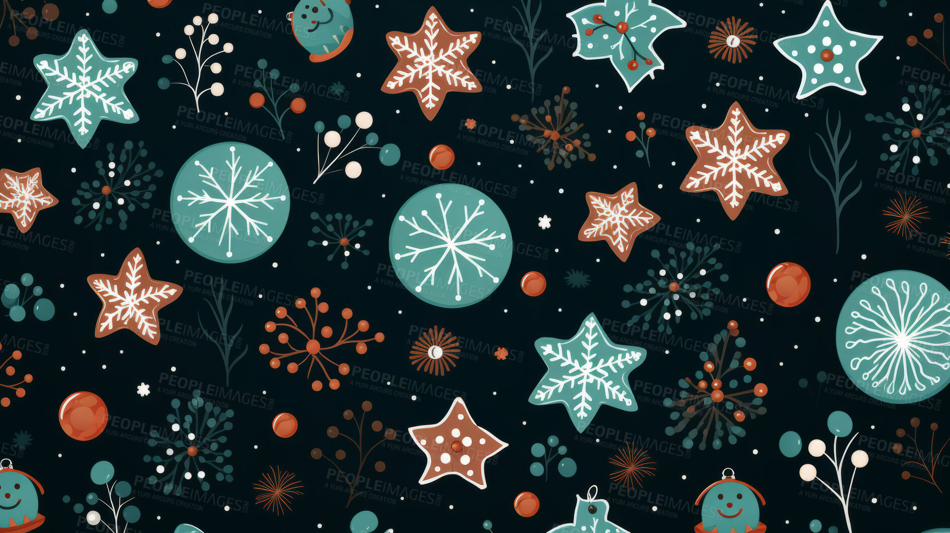 Buy stock photo Retro pattern with stars and snowflakes. Christmas background concept.