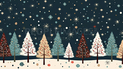 Buy stock photo Retro pattern with stars and trees. Christmas background concept.