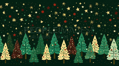 Buy stock photo Retro pattern with stars and trees. Christmas background concept.