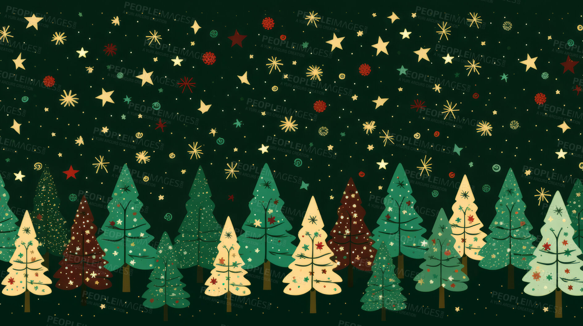 Buy stock photo Retro pattern with stars and trees. Christmas background concept.