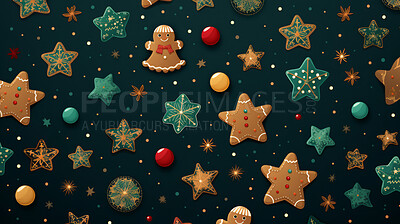 Retro pattern with stars and christmas cookies. Christmas background concept.