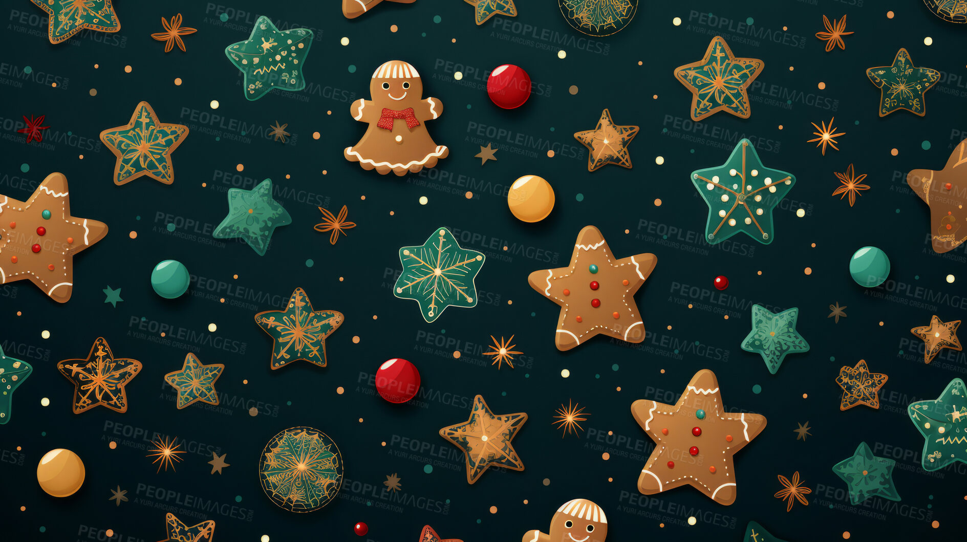 Buy stock photo Retro pattern with stars and cookies. Christmas background concept.