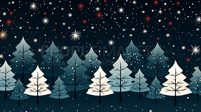 Buy stock photo Retro pattern with stars and trees. Christmas background concept.