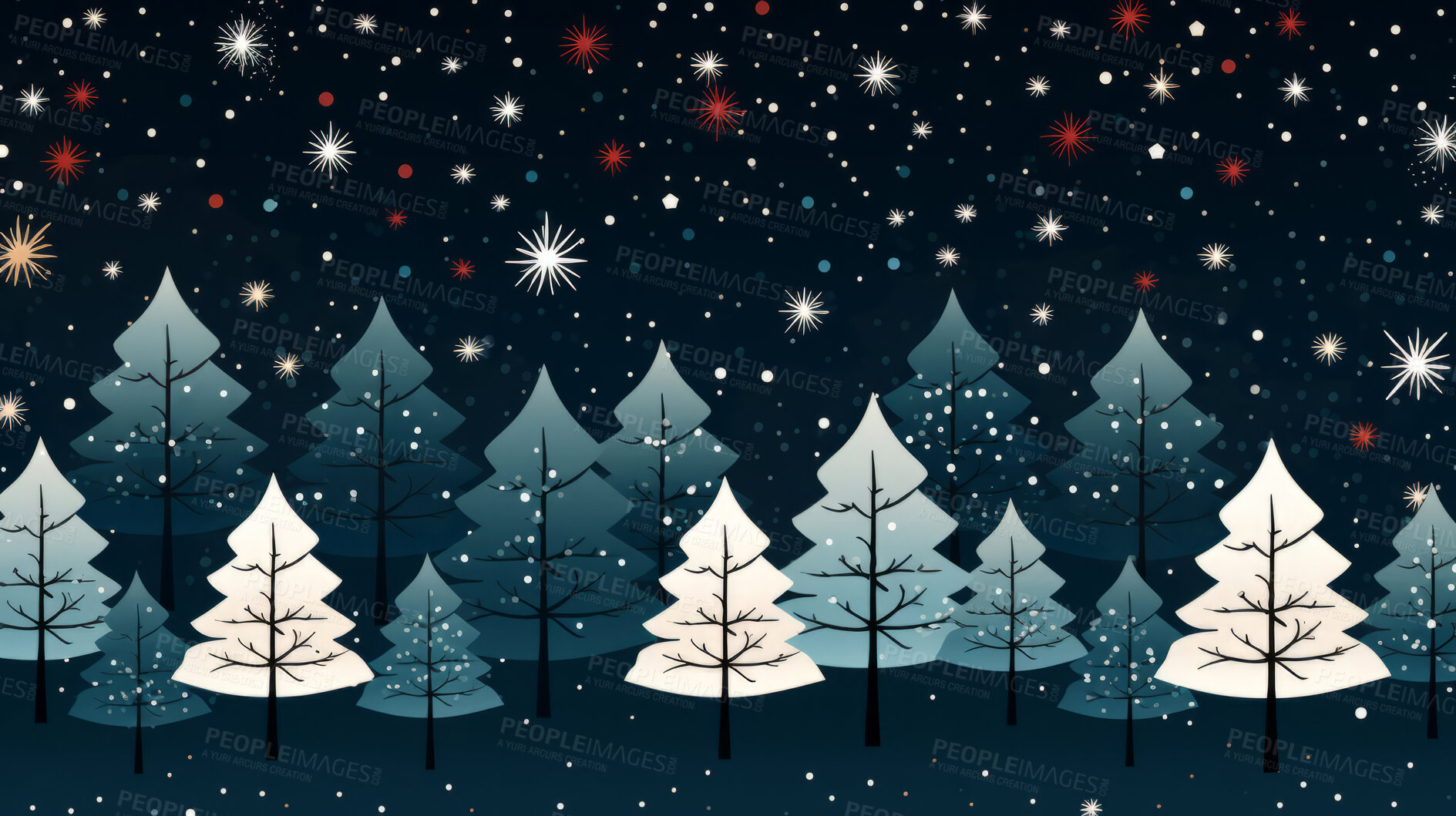 Buy stock photo Retro pattern with stars and trees. Christmas background concept.