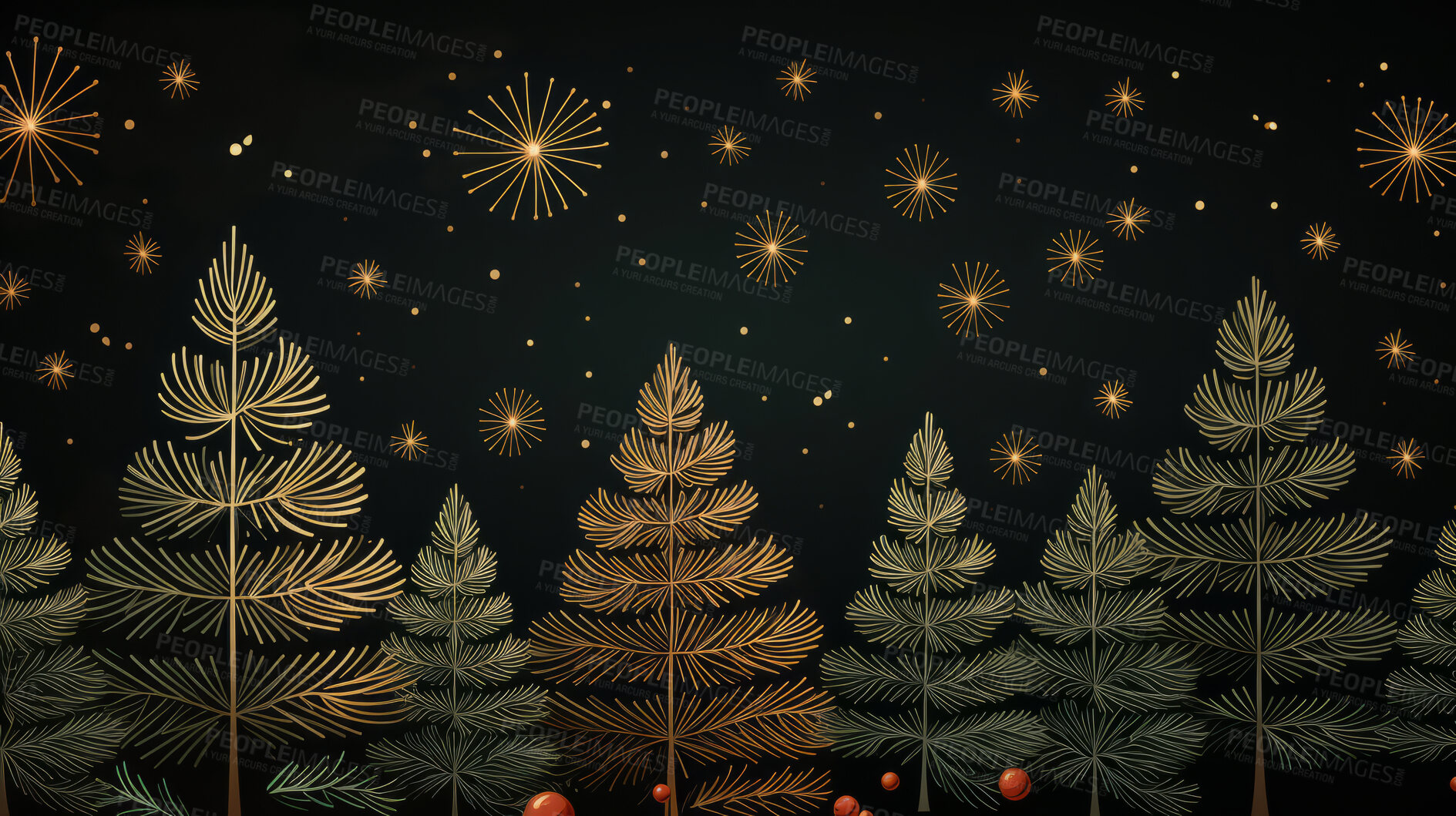 Buy stock photo Retro pattern with stars and trees. Christmas background concept.