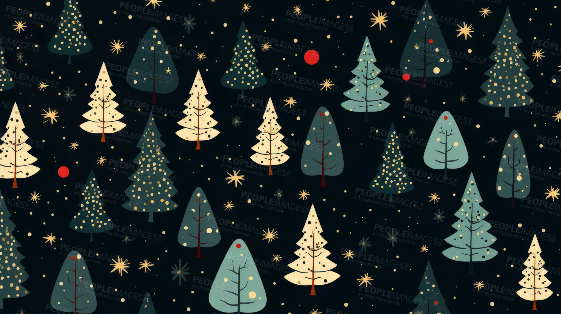 Buy stock photo Retro pattern with stars and trees. Christmas background concept.