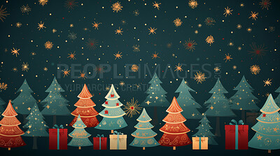 Retro pattern with stars,trees and gifts. Christmas background concept.
