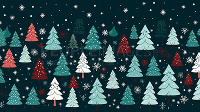 Retro pattern with stars and trees. Christmas background with snowflakes.