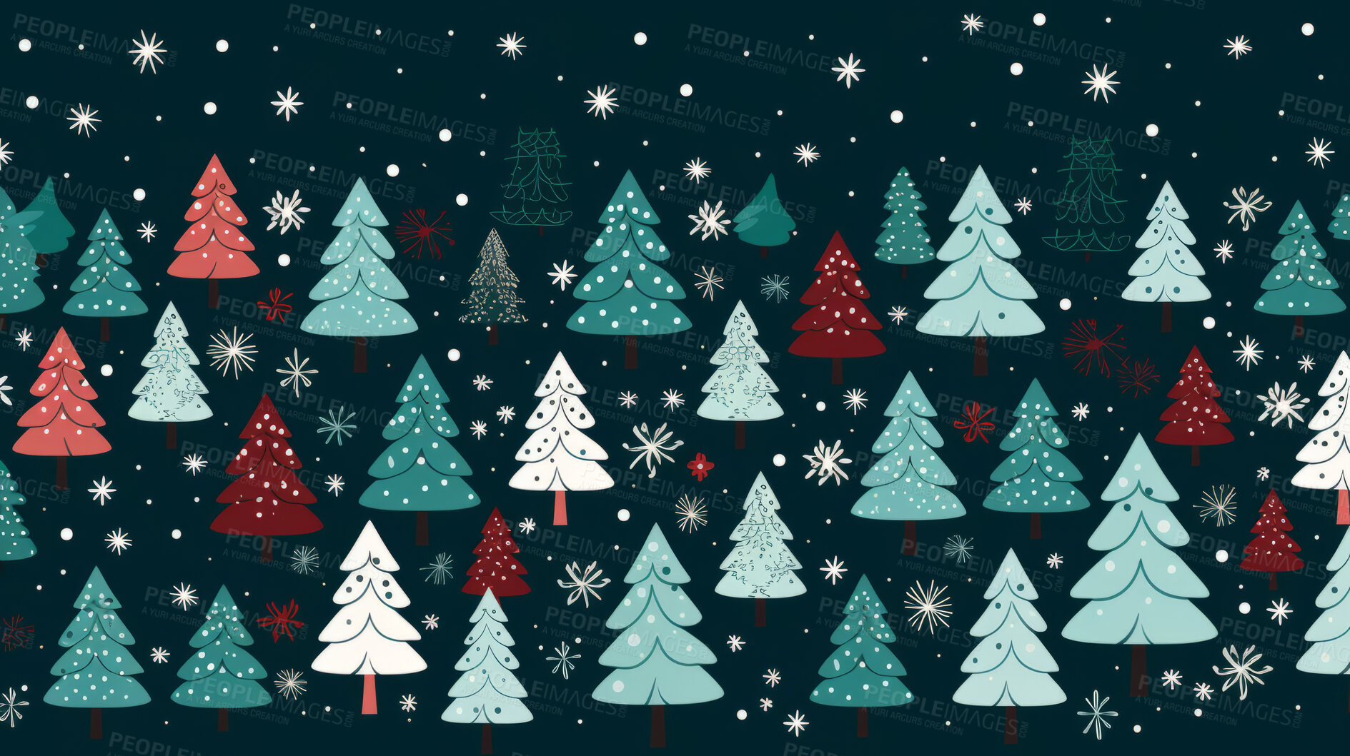 Buy stock photo Retro  pattern with stars and trees. Christmas background with snowflakes.