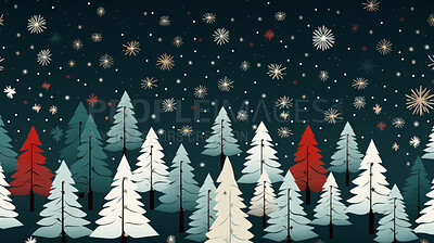 Retro pattern with stars and trees. Christmas background with snowflakes.