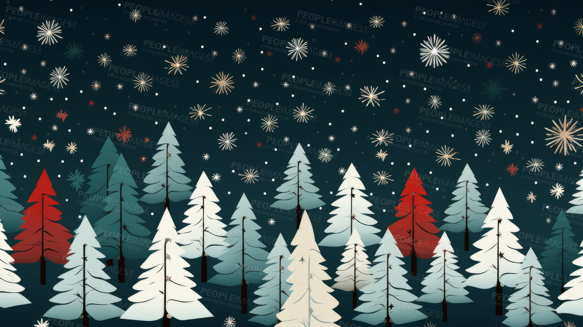 Buy stock photo Retro  pattern with stars and trees. Christmas background with snowflakes.