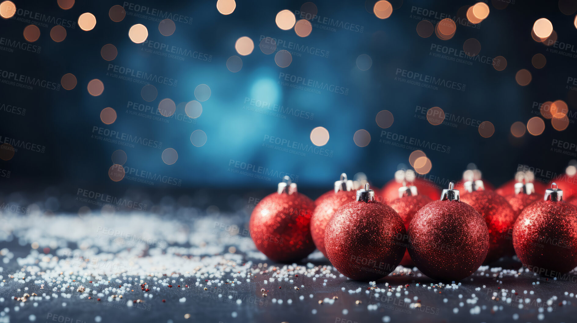 Buy stock photo Red noel on table against blue background. Golden bokeh. Christmas concept.