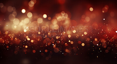 Glitter abstract lights. Red, gold dust and shine. Luxury bokeh backdrop.
