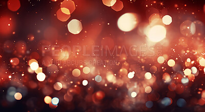Glitter abstract lights. Red, gold dust and shine. Luxury bokeh backdrop.