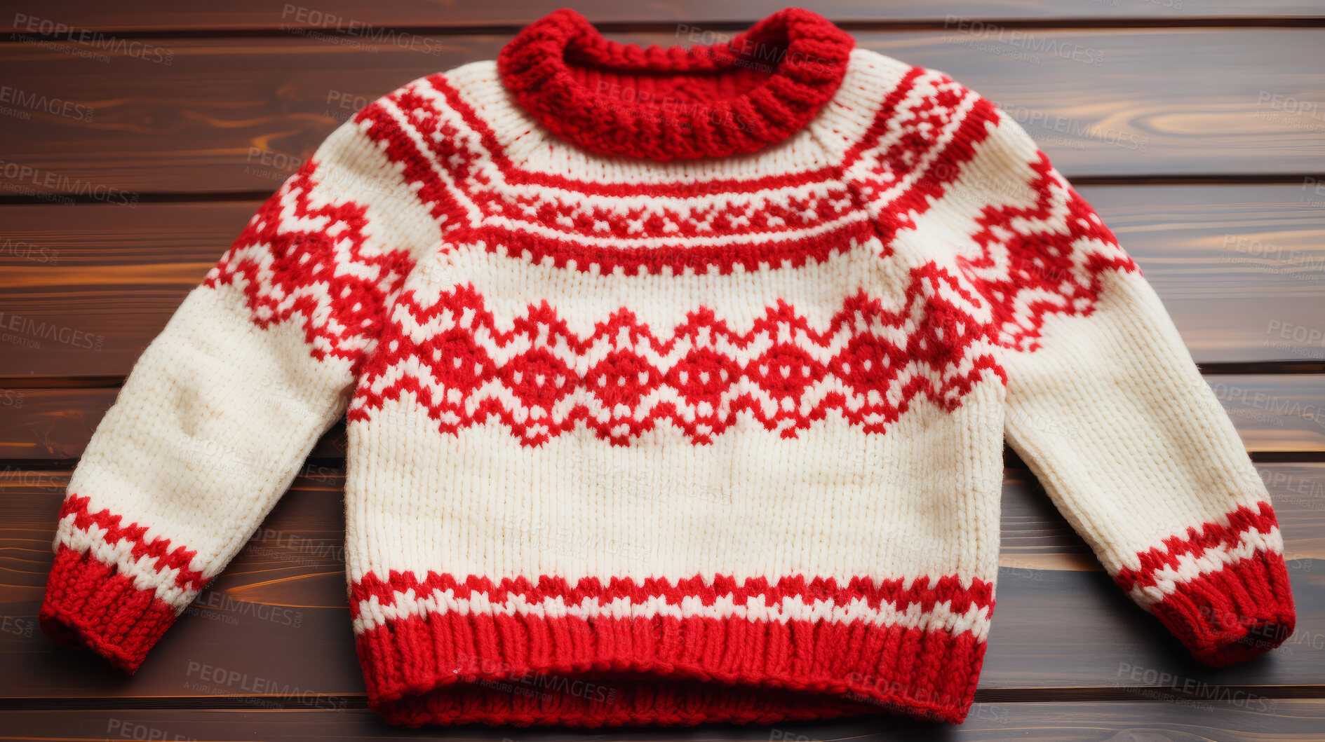 Buy stock photo Christmas sweater laying flat on table. Christmas concept.