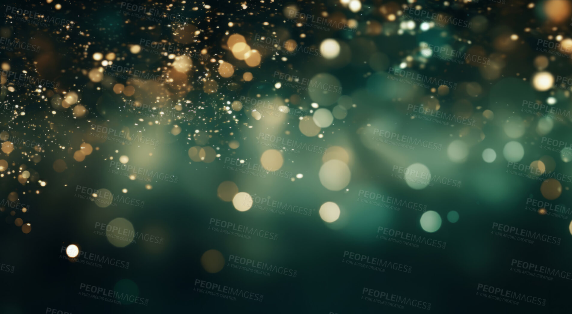 Buy stock photo Glitter abstract lights. Green, gold dust and shine. Luxury bokeh backdrop.