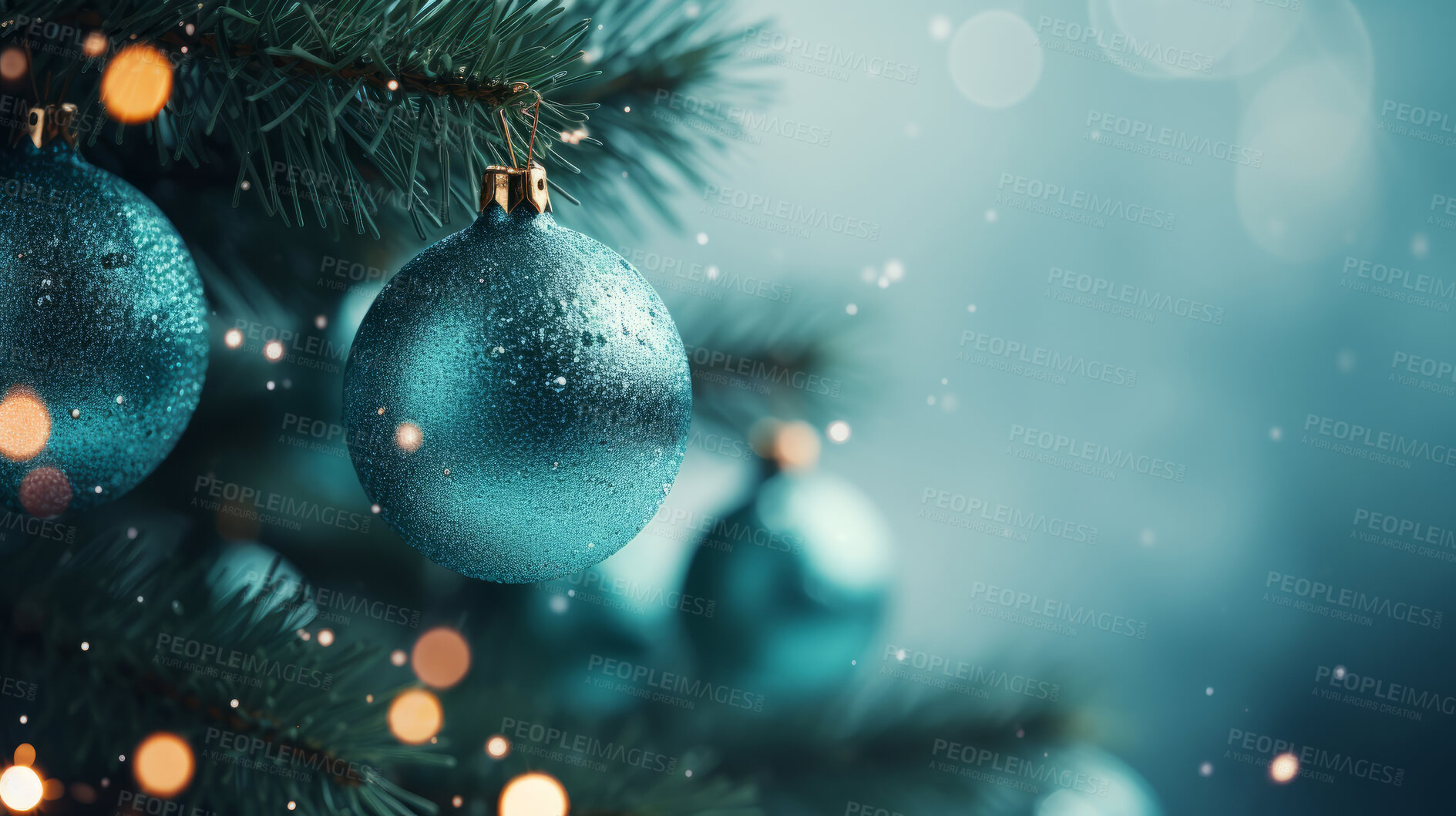 Buy stock photo Close-up of christmas tree decorations. Bokeh background.