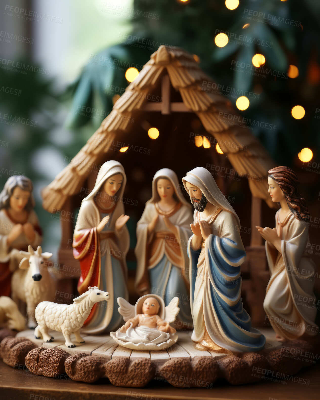 Buy stock photo Close up of christmas nativity scene. Christmas concept.